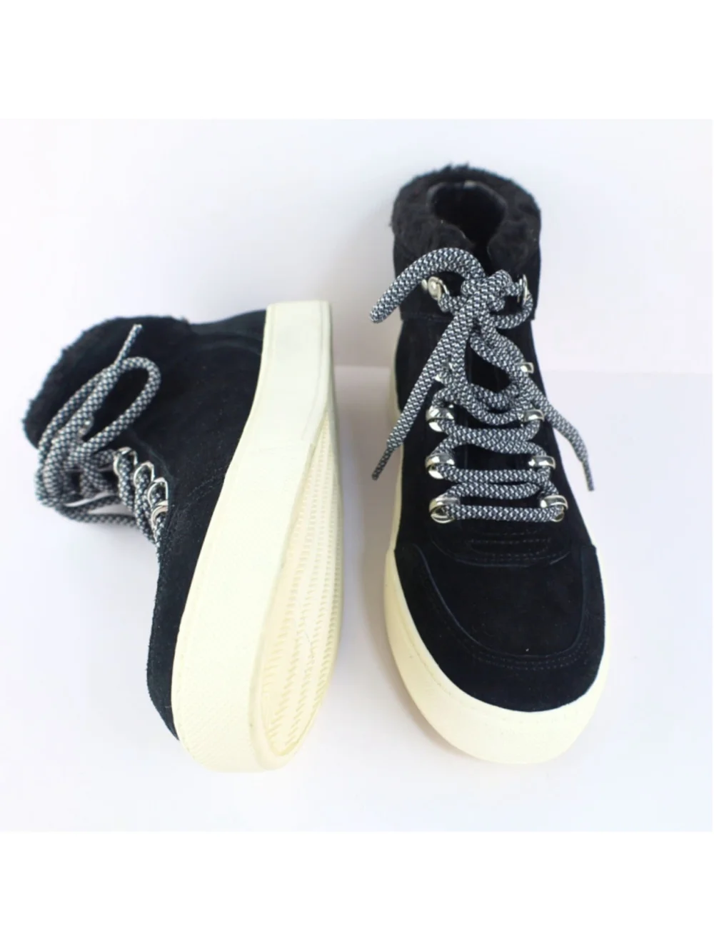 Marc Fisher Summa Genuine Shearling Suede High Top Sneaker Women Black 7M- 0169